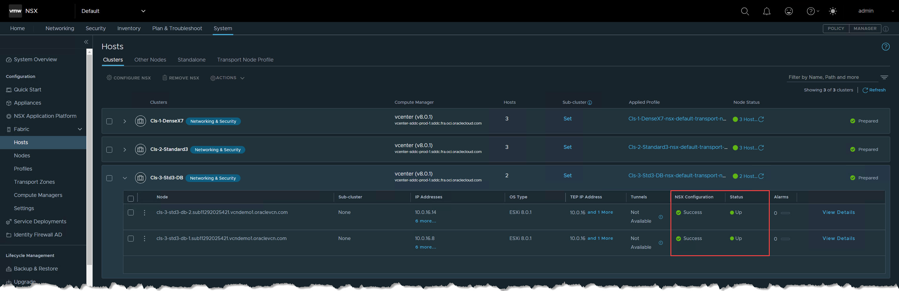 Statut de configuration de grappe activé