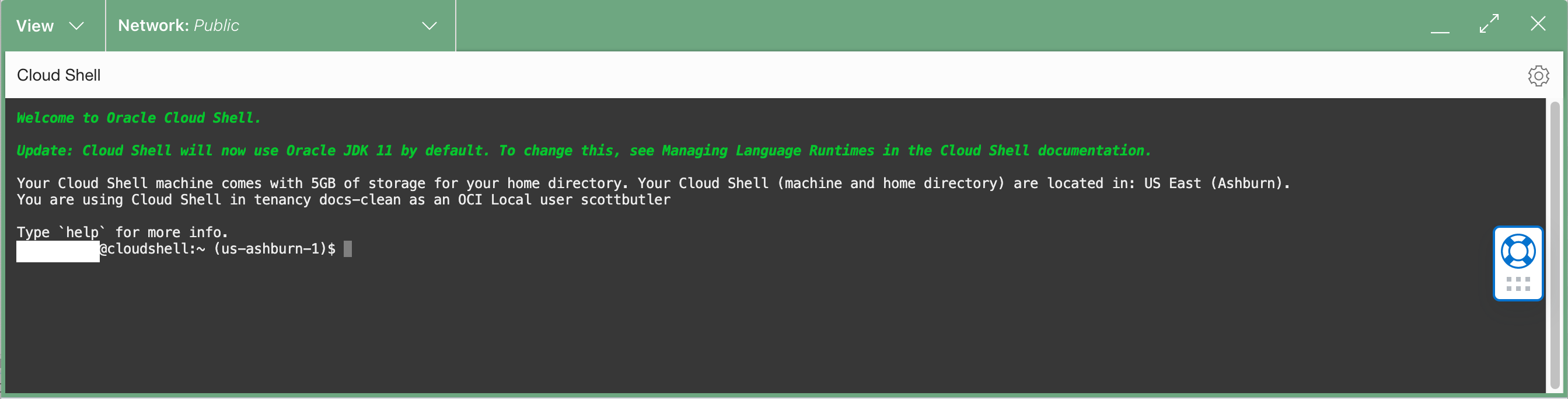 Exemple de volet Cloud Shell