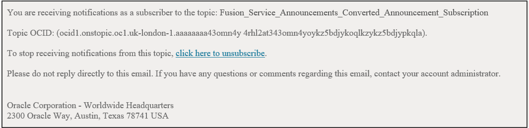 Informations affichées au bas d'un courriel de notification de maintenance