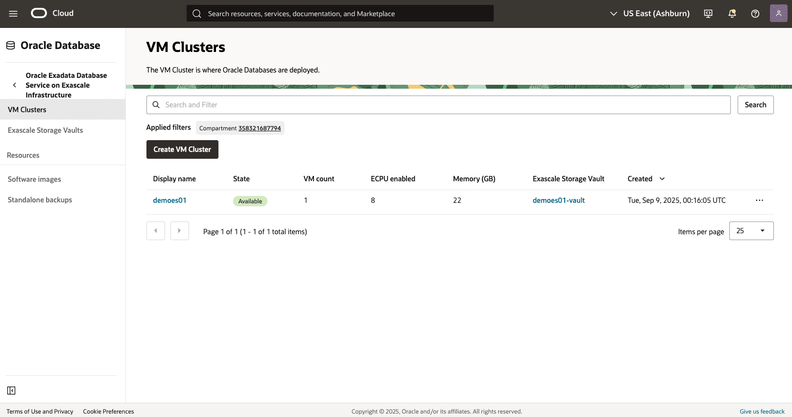Capture d'écran du processus Visualiser la sauvegarde automatique à partir de la console OCI.