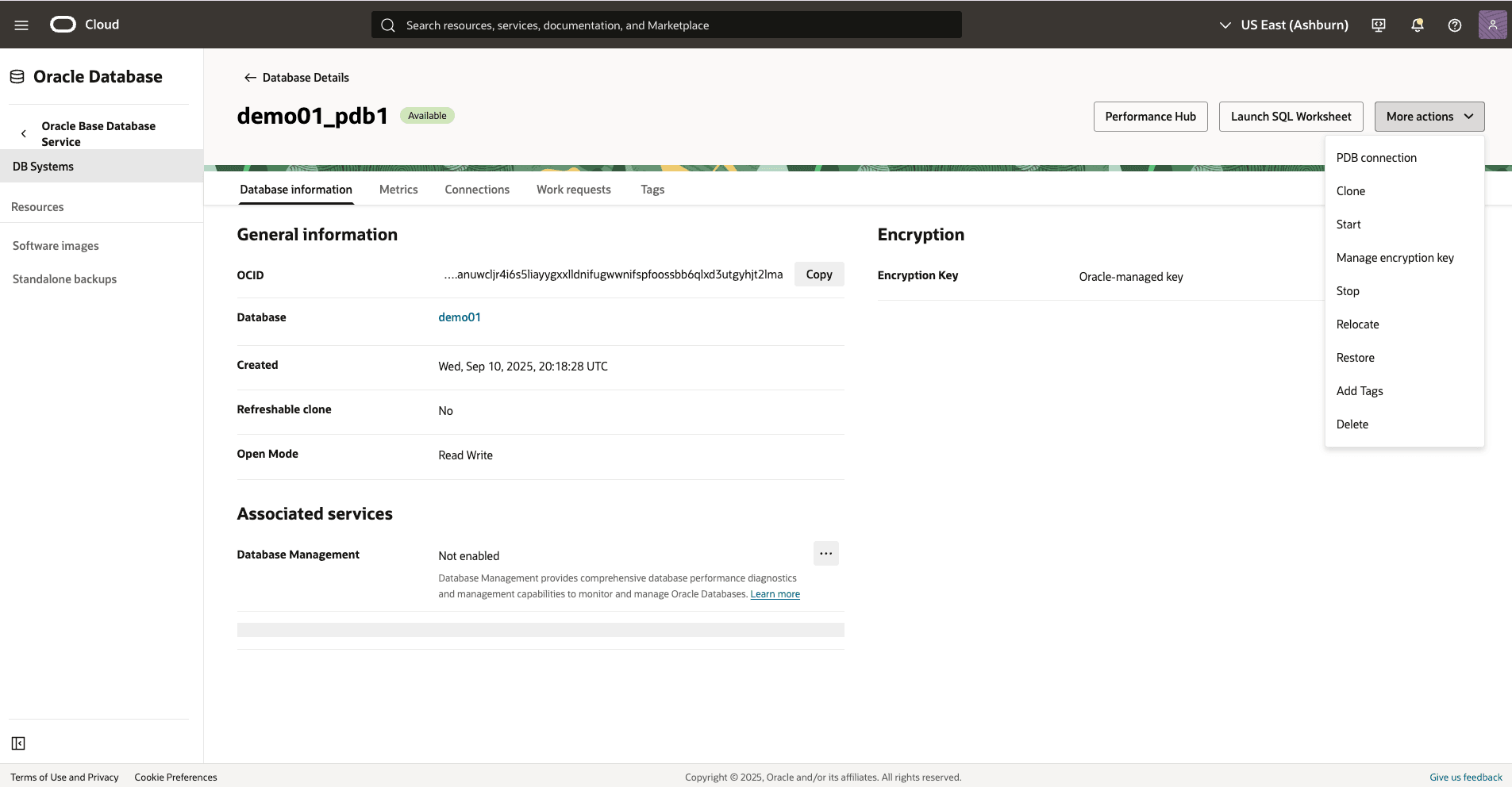 Capture d'écran du processus de restauration de Base Database.