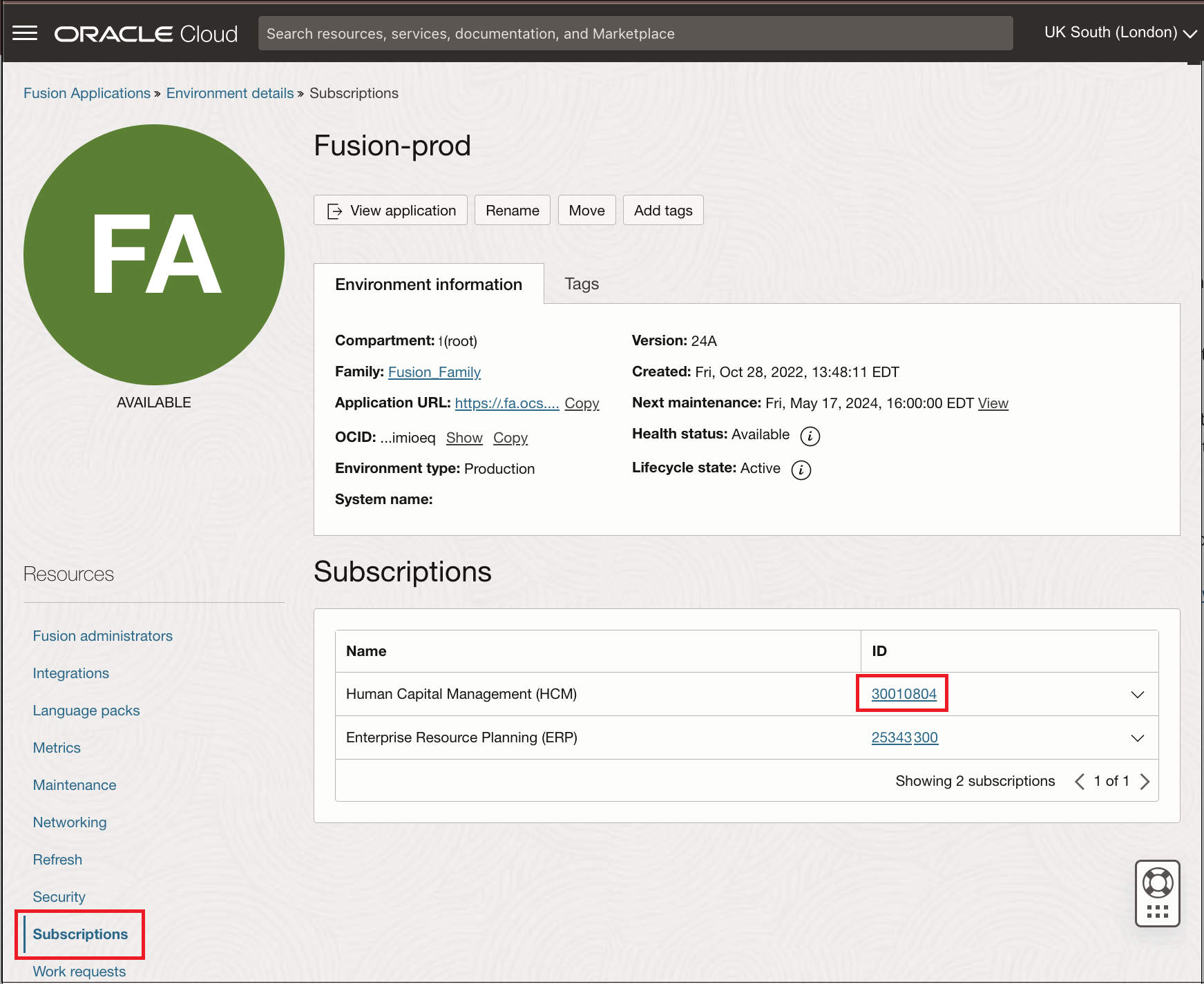 Abonnements importants à la page de détails de l'environnement