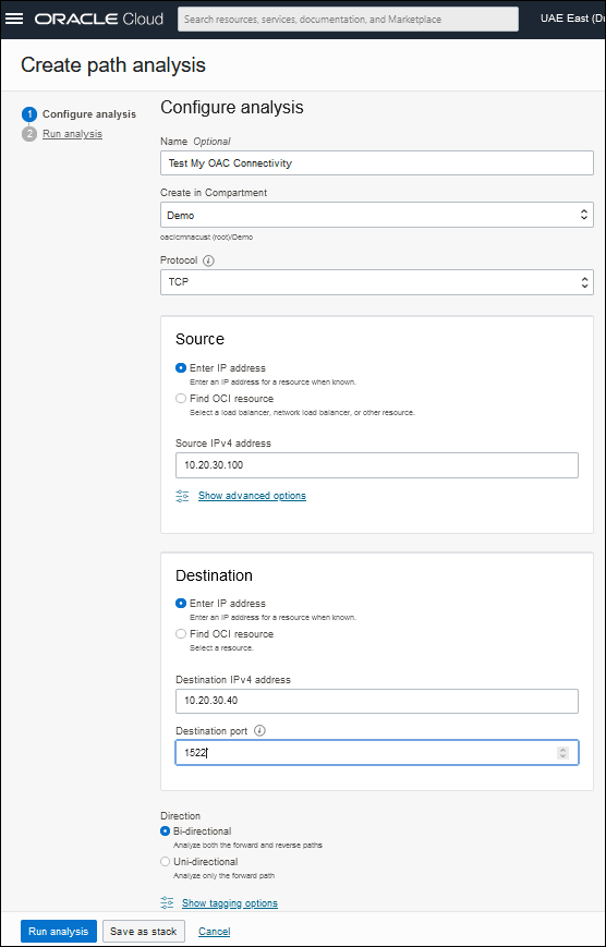 Configurer le chemin pour l'analyse