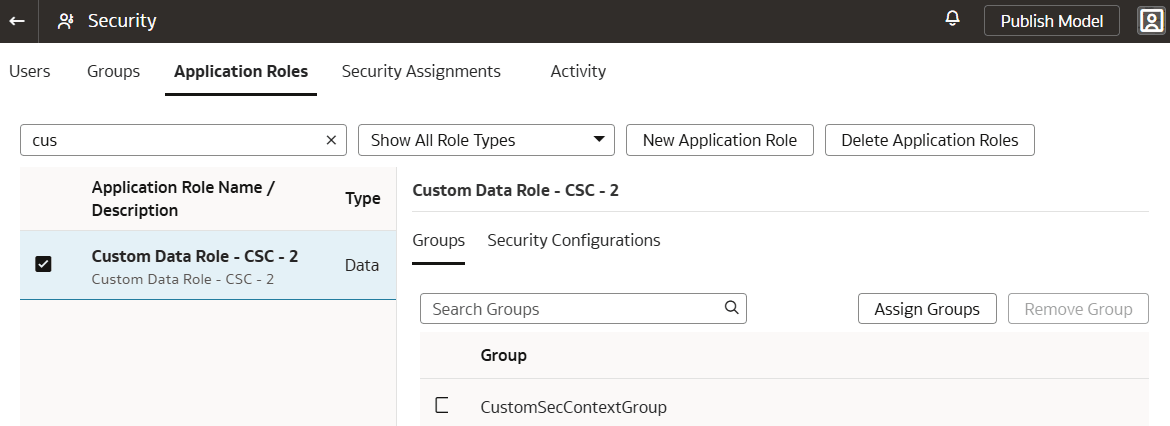 Affecter un groupe personnalisé au rôle d'application personnalisé