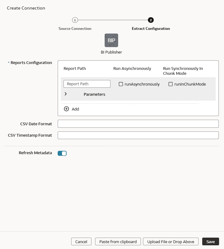 Boîte de dialogue Extraire la configuration pour BI Publisher
