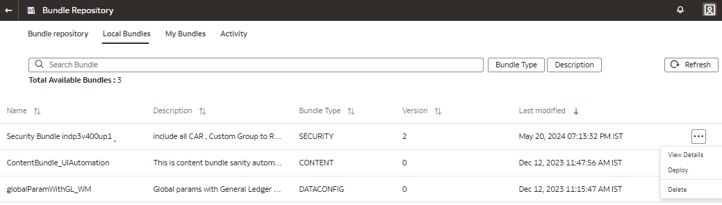 Option Déployer le bundle