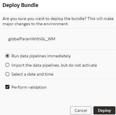 Boîte de dialogue Deploy Bundle