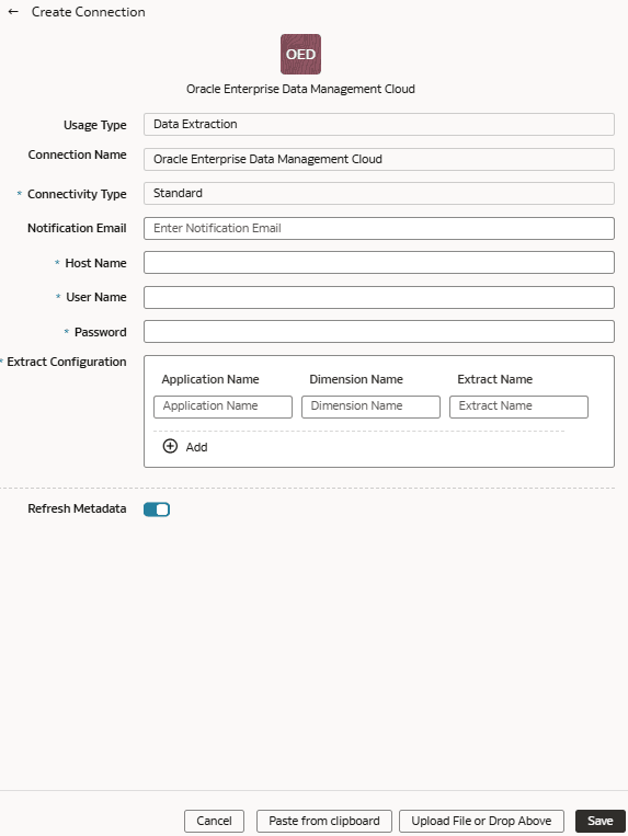 Boîte de dialogue Créer une connexion pour Oracle Enterprise Data Management Cloud