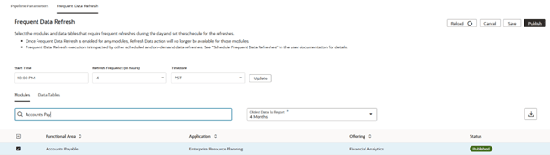 Boîte de dialogue Fréquent Data Refresh : Sélectionner un domaine fonctionnel