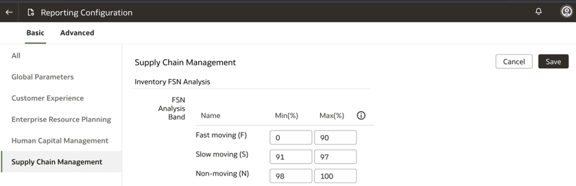 Configurations de reporting de Supply Chain Management