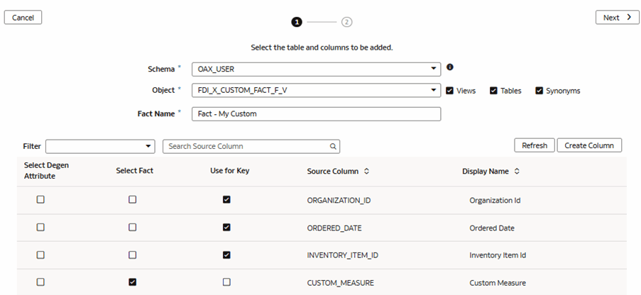 Etape 1 de l'assistant sur la page Ajouter un fait