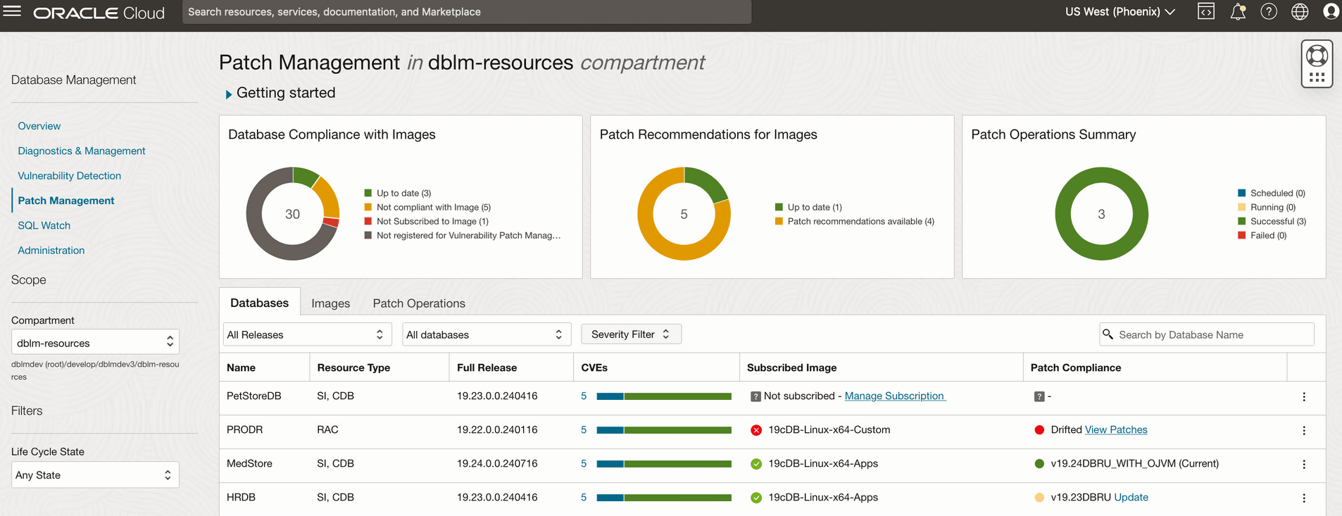 Ecran principal de gestion des patches