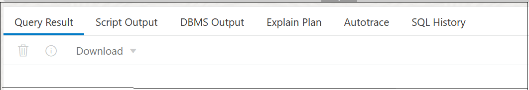 Cette image représente le volet de sortie de l'exécution dans SQL Worksheet.