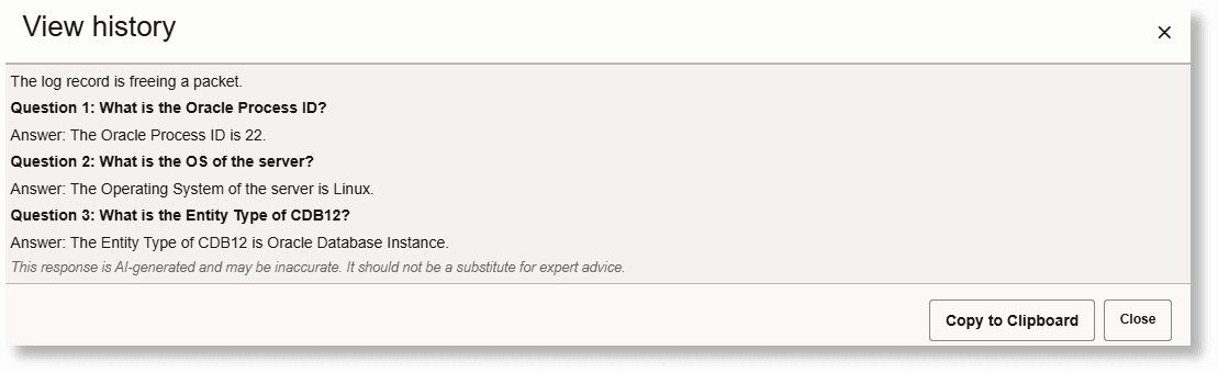 historique des réponses IA et de vos questions lorsque vous cliquez sur Afficher l'historique