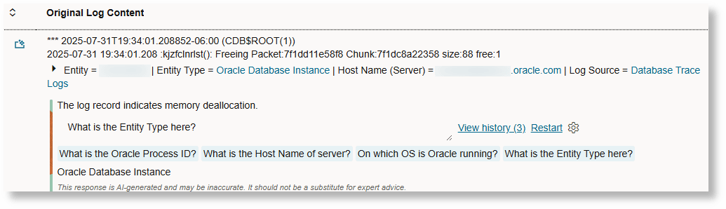 Exemple d'explication de journal unique