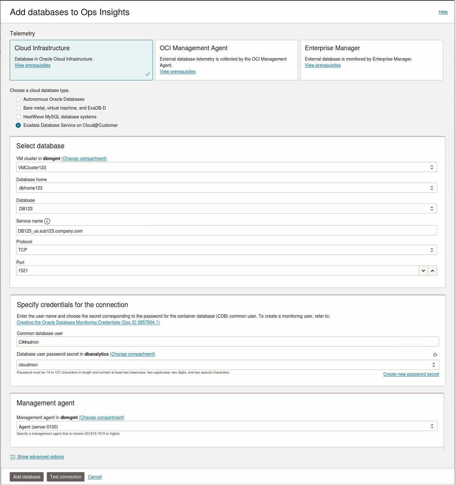 Boîte de dialogue Ajouter une base de données avec Bare Metal sélectionné