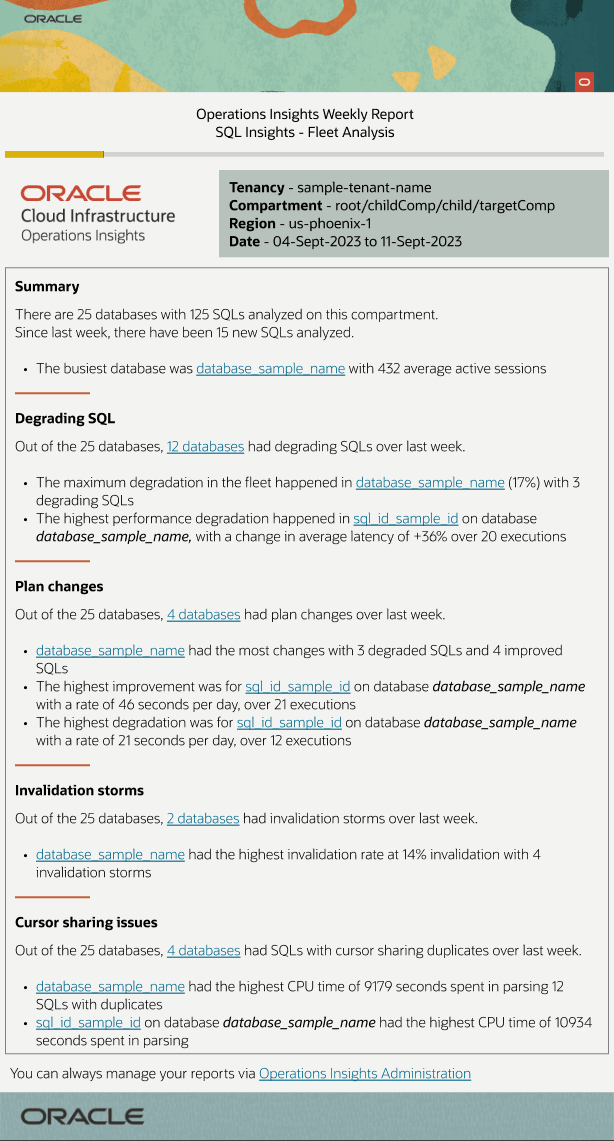 Exemple de rapport d'actualité SQL Insights Exemple de rapport d'actualité SQL Insights