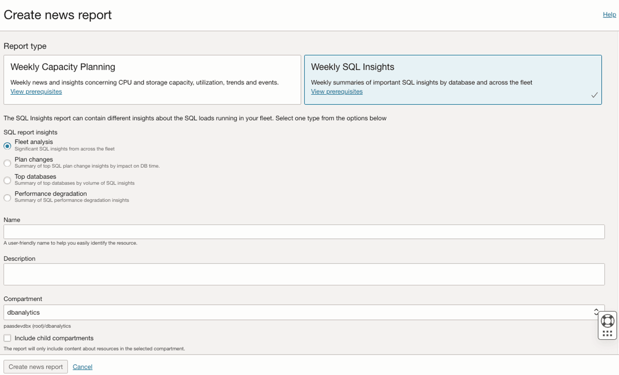 Création d'un rapport sur les actualités SQL Insights