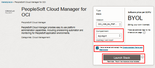 PeopleSoft Gestionnaire cloud pour la pile OCI