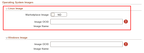 Page Paramètres d'infrastructure, Images de système d'exploitation