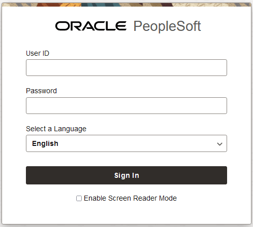 Fenêtre de connexion pour l'application PeopleSoft