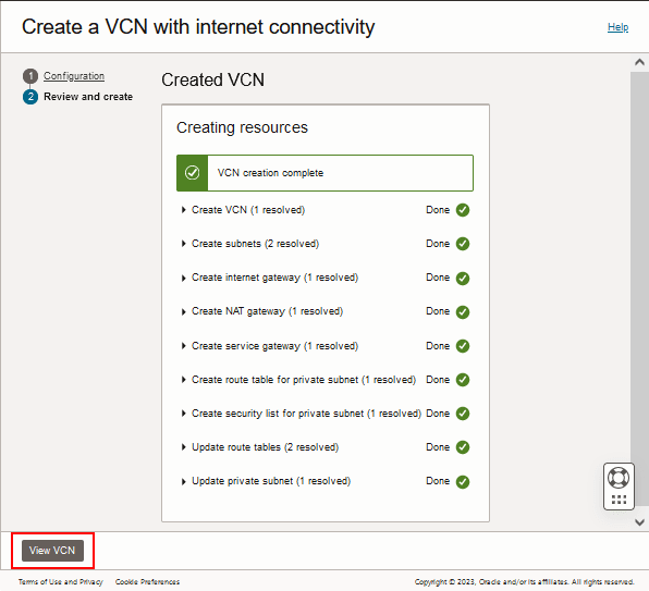 Réseau cloud virtuel créé