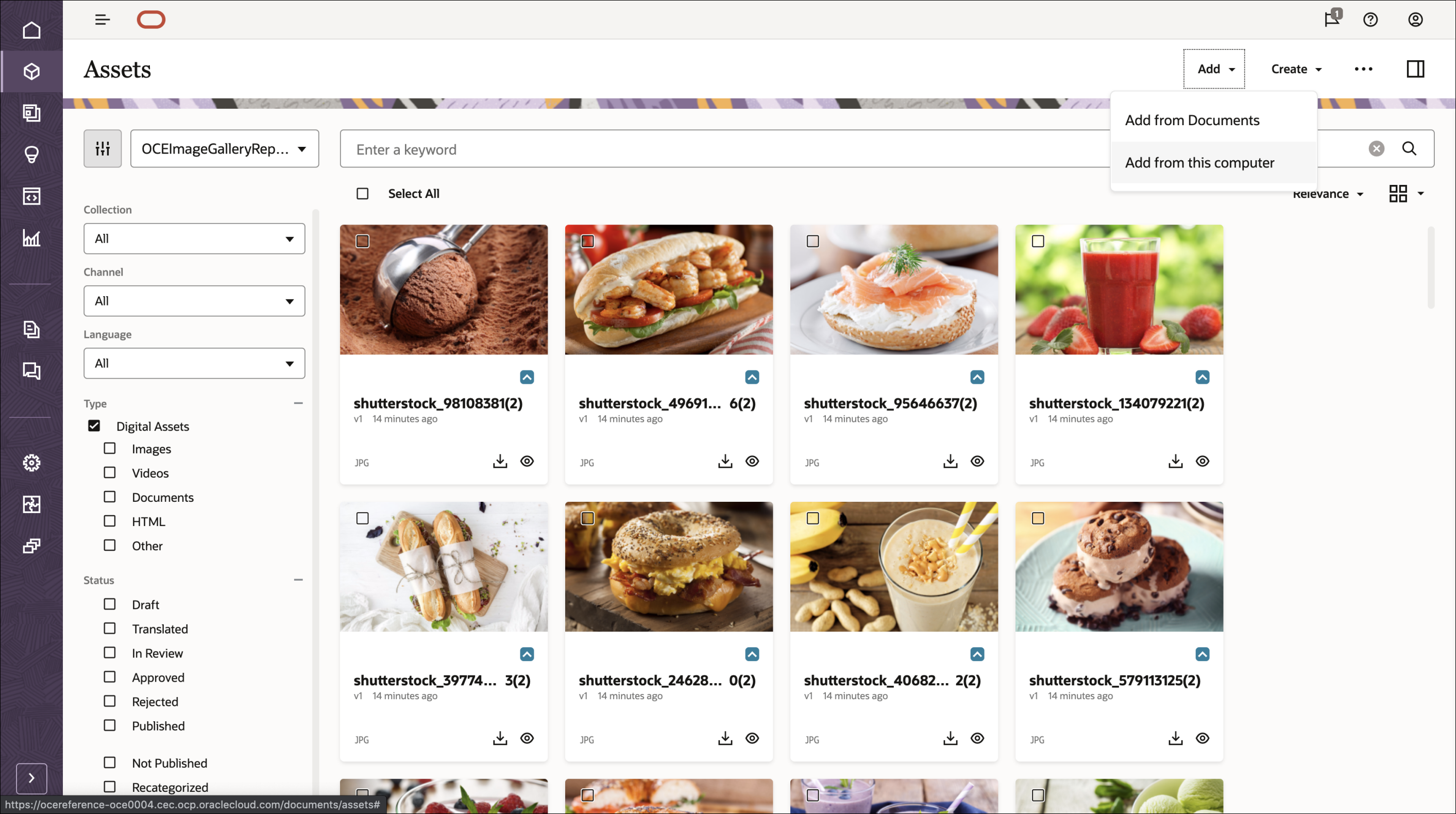 Cette image présente la page Ressources avec le contenu et le menu déroulant Ajouter ouvert, avec deux options : Ajouter à partir de Documents et Ajouter à partir de cet ordinateur.