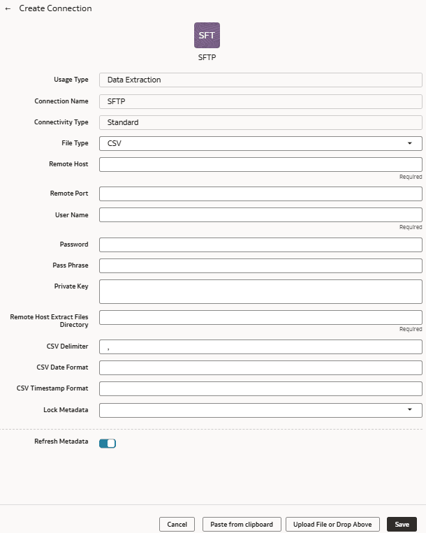Boîte de dialogue Créer une connexion pour SFTP