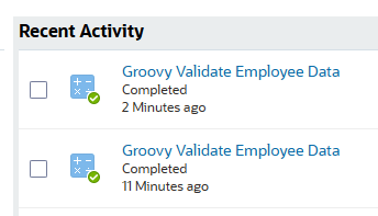Volet Recent Activity de la console des jobs.