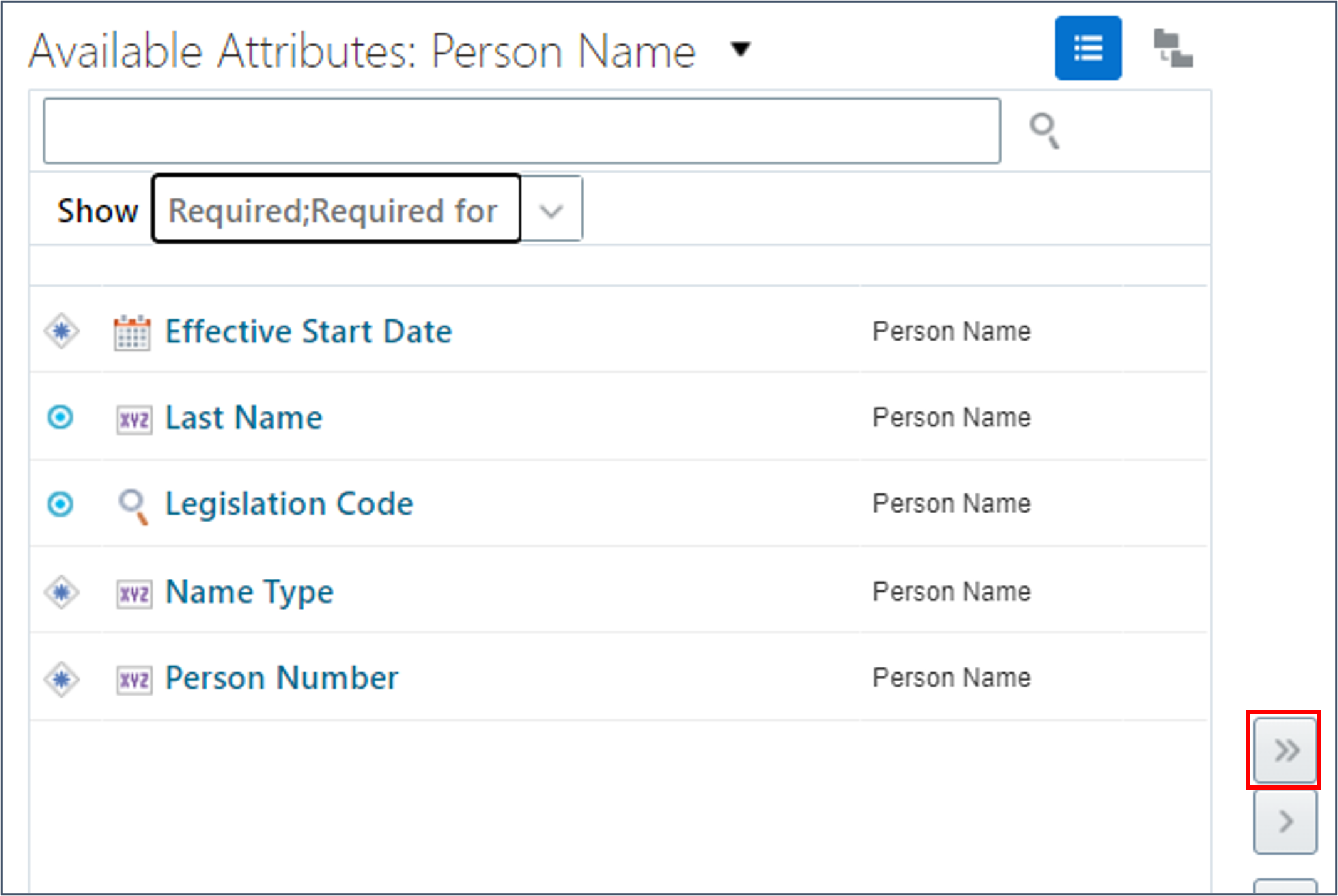 Ajoutez tous les attributs disponibles au panneau des attributs sélectionnés.