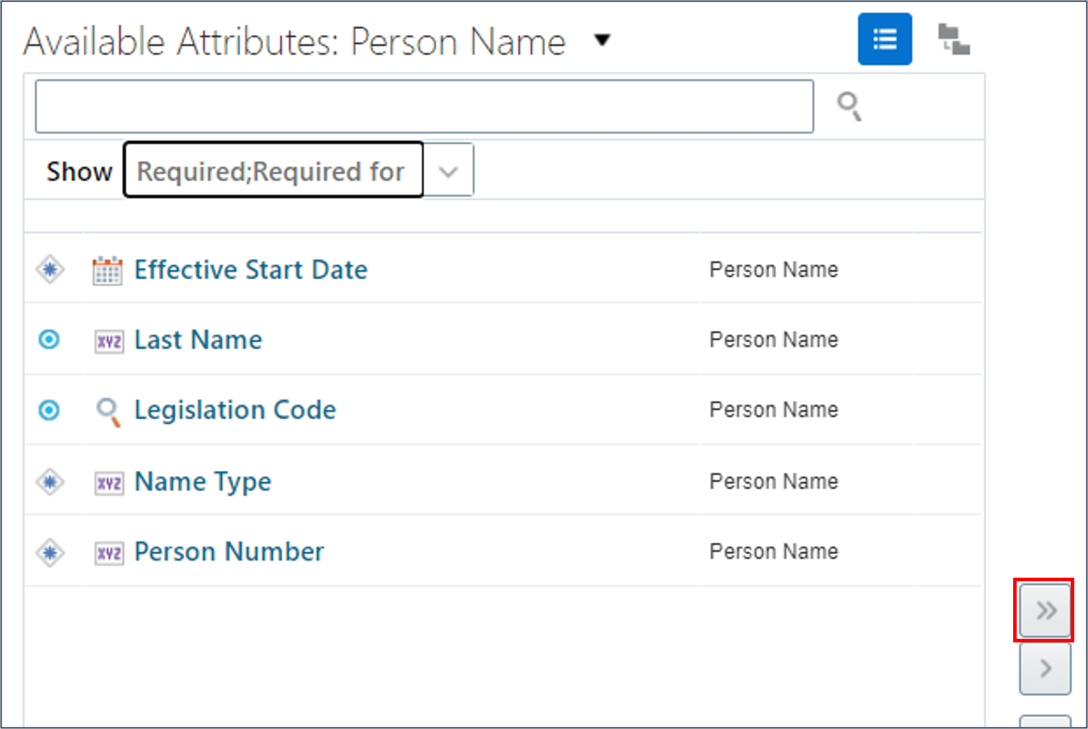 Ajoutez tous les attributs disponibles au panneau des attributs sélectionnés.