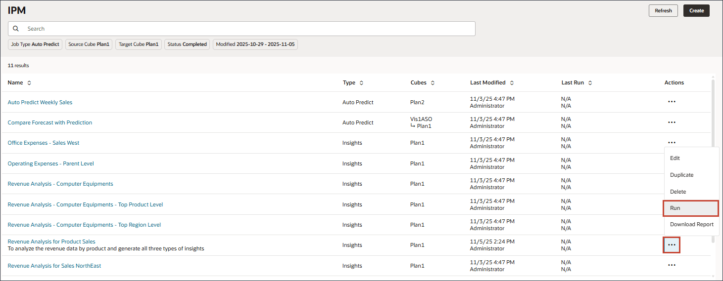 Exécuter des informations clés à partir de la page Configurer