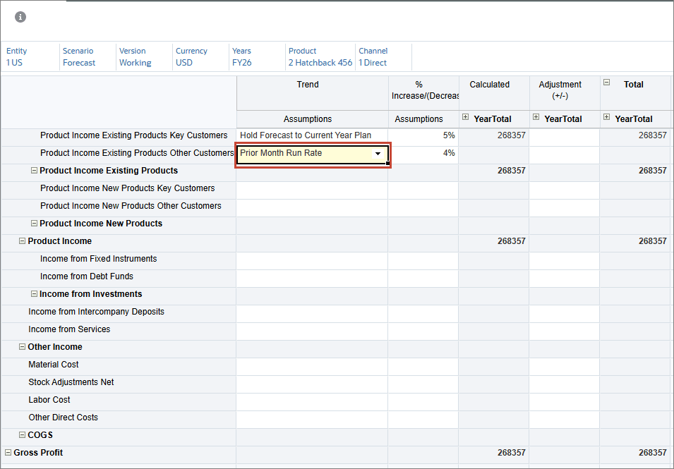 Exemple d'exécution du mois précédent