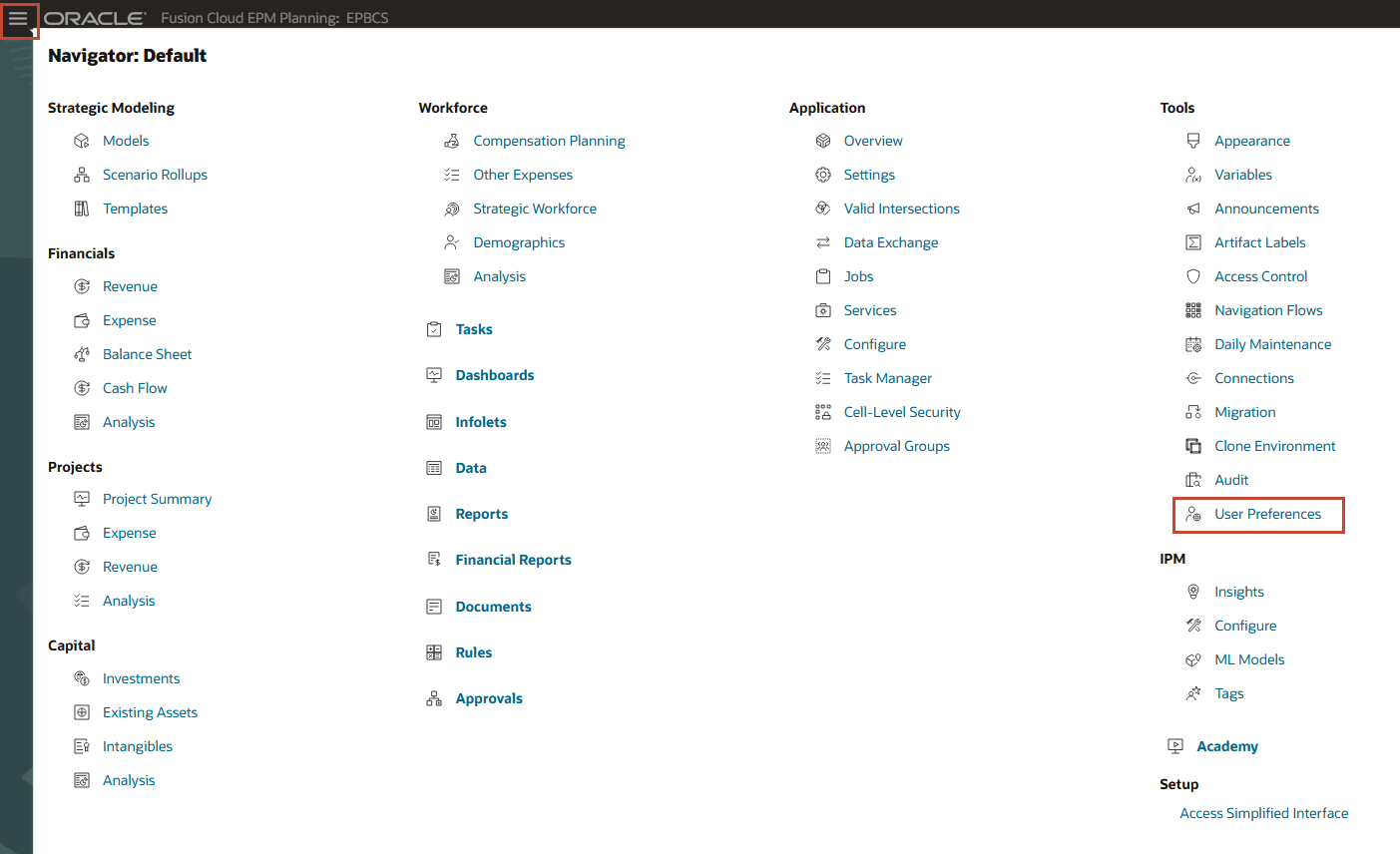 Menu du navigateur