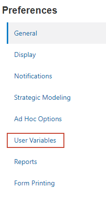 Sélection de variables utilisateur