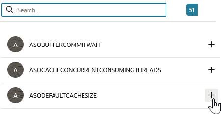 Elément Rechercher dans l'interface de configuration de l'application : cliquez sur + en regard d'une propriété de configuration pour l'ajouter.