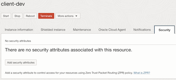 Capture d'écran de l'onglet Security Attributes Capture d'écran de l'onglet Security Attributes