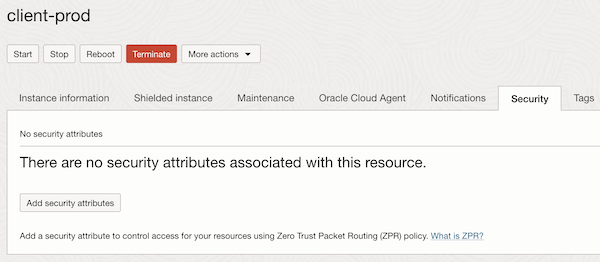 Capture d'écran de l'onglet Security Attributes Capture d'écran de l'onglet Security Attributes