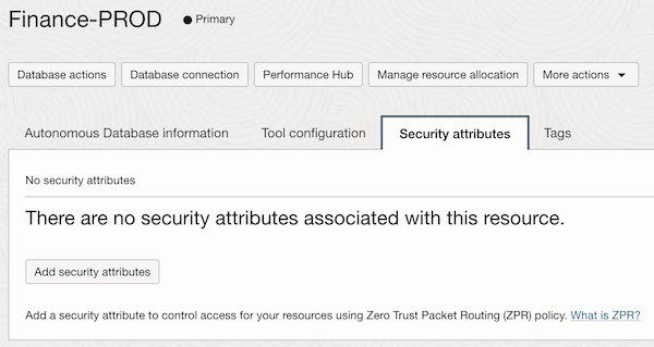 Capture d'écran de l'onglet Security Attributes Capture d'écran de l'onglet Security Attributes