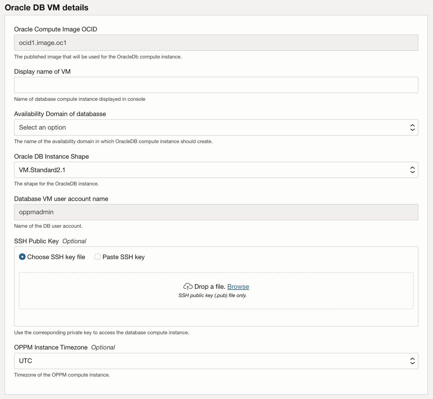 Détails de machine virtuelle Oracle DB