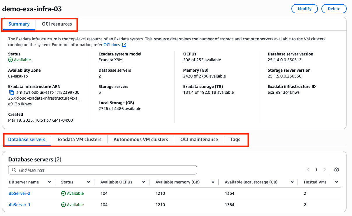 Image présentant le récapitulatif de l'infrastructure Exadata