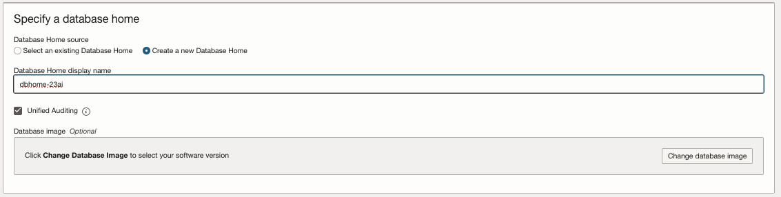 Image illustrant l'option Créer une base de données Oracle indiquant un répertoire de base de base de données