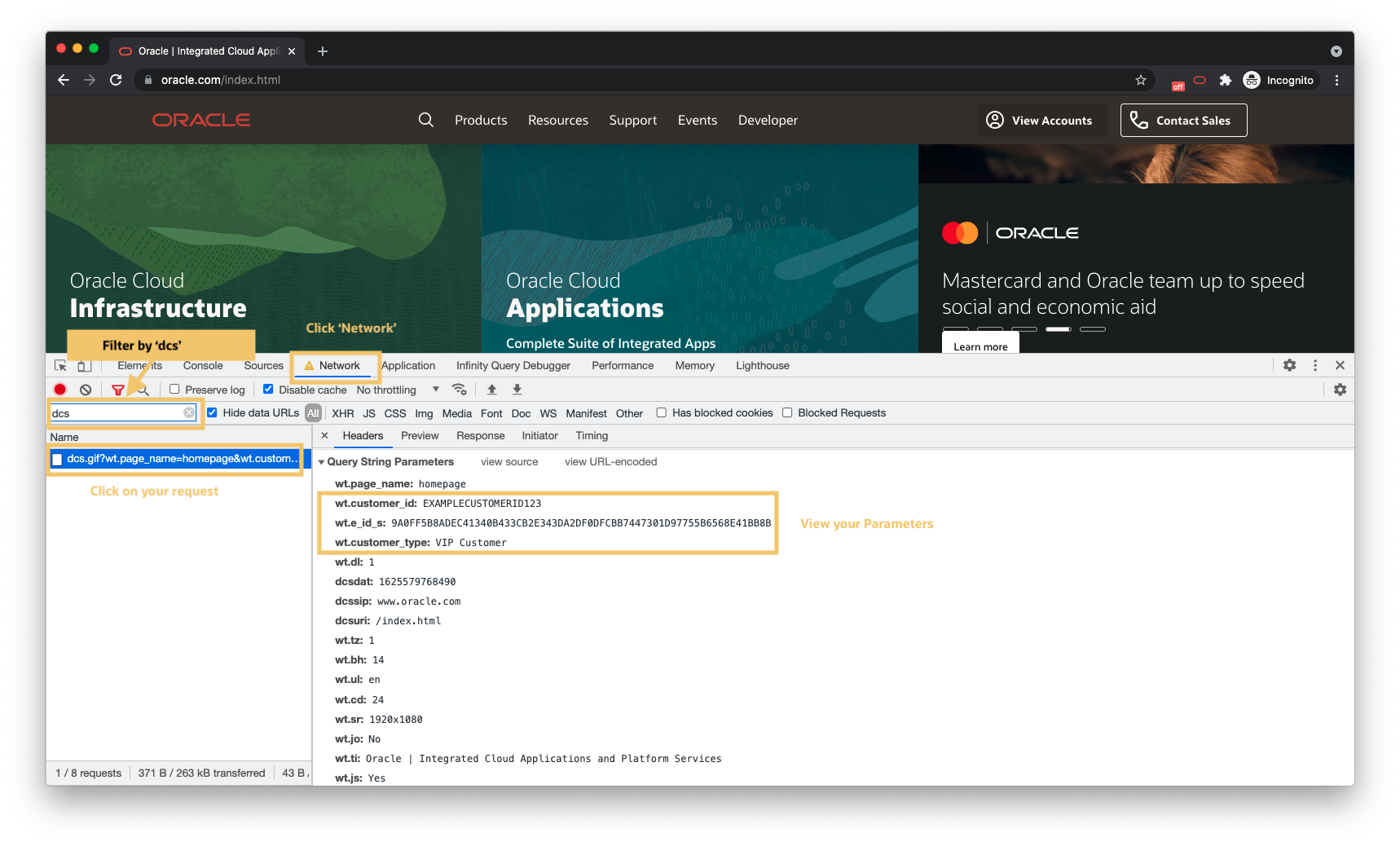 Afficher votre appel de collecte de données Oracle Infinity