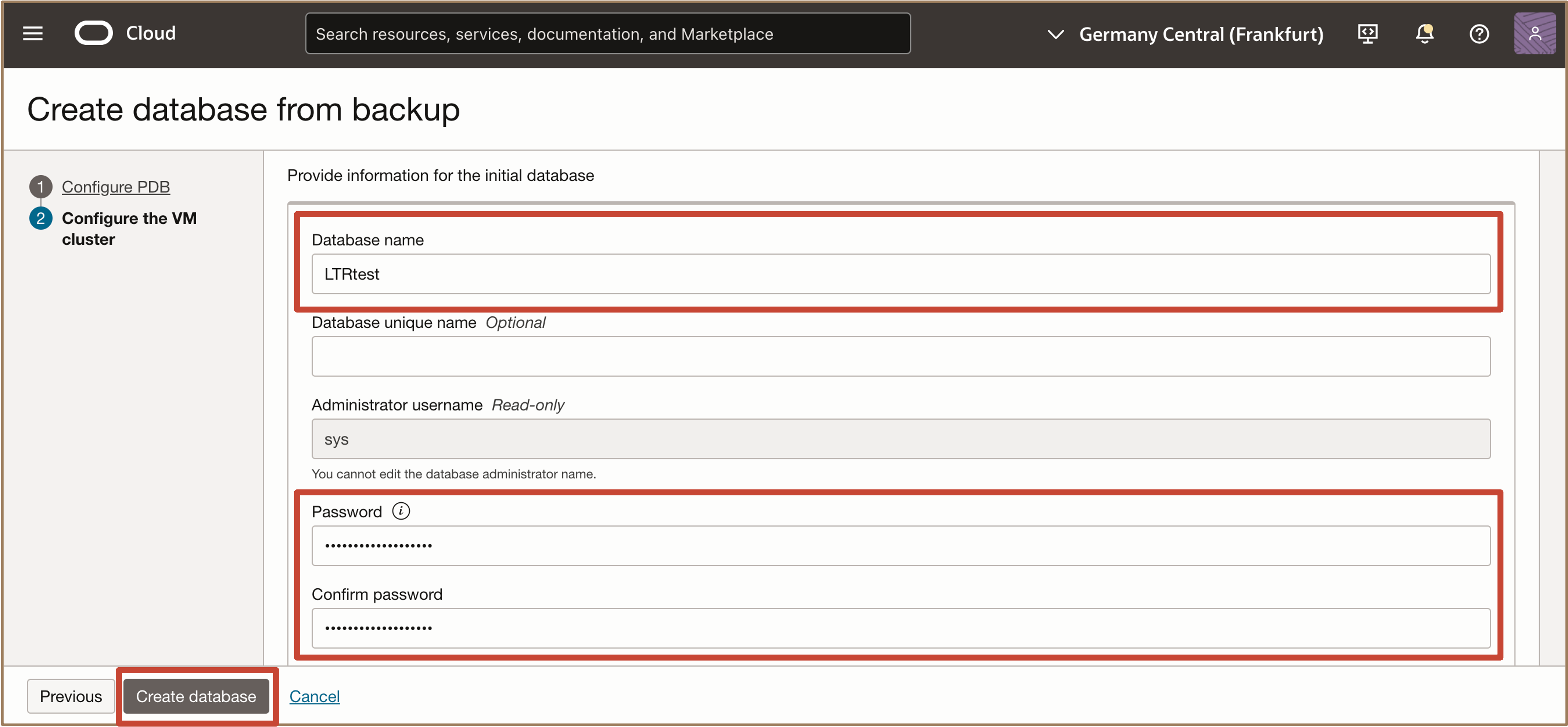 Illustration présentant la création d'une base de données à partir d'une sauvegarde