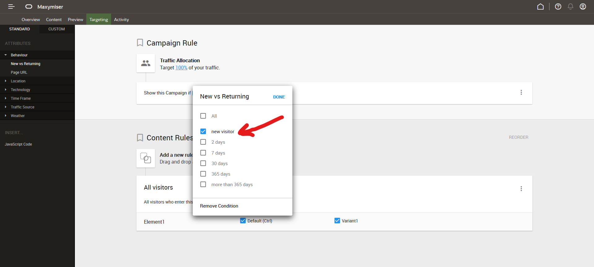 Oracle Maxymiser - Nouveaux visiteurs
