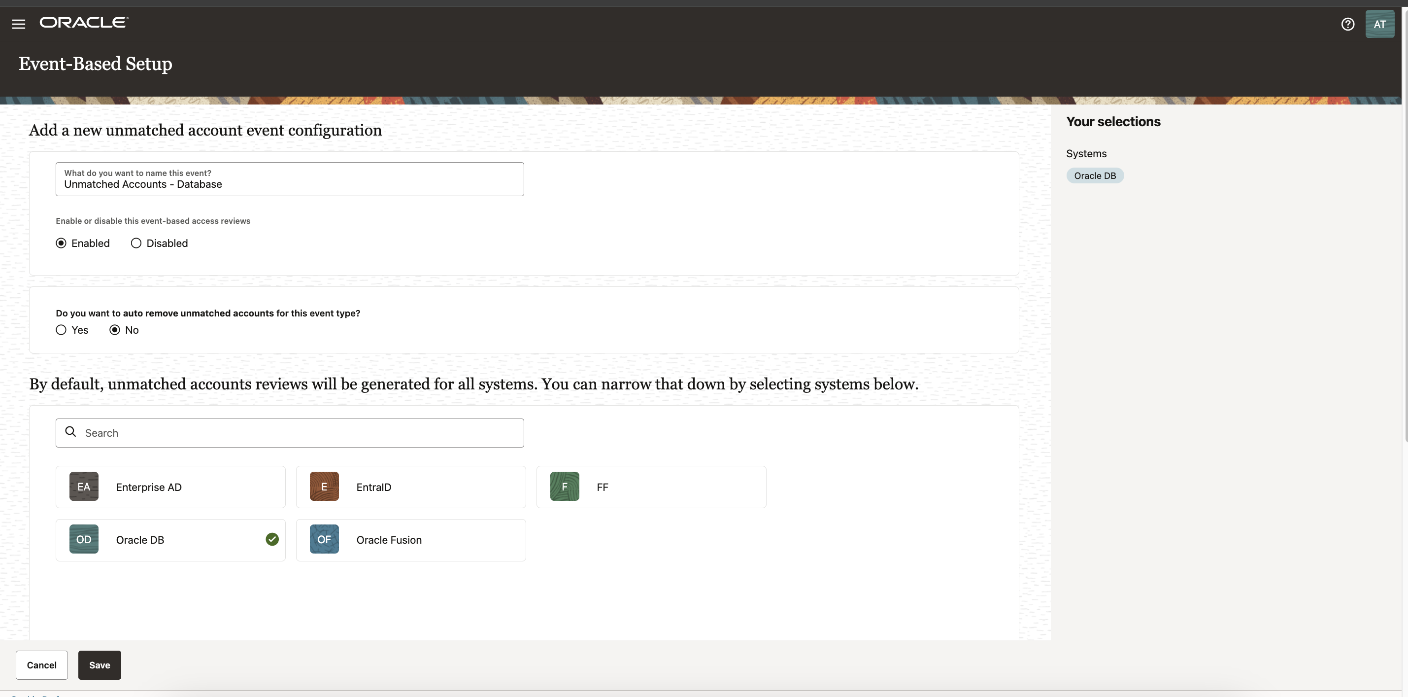 Configuration reposant sur un événement pour les comptes non rapprochés