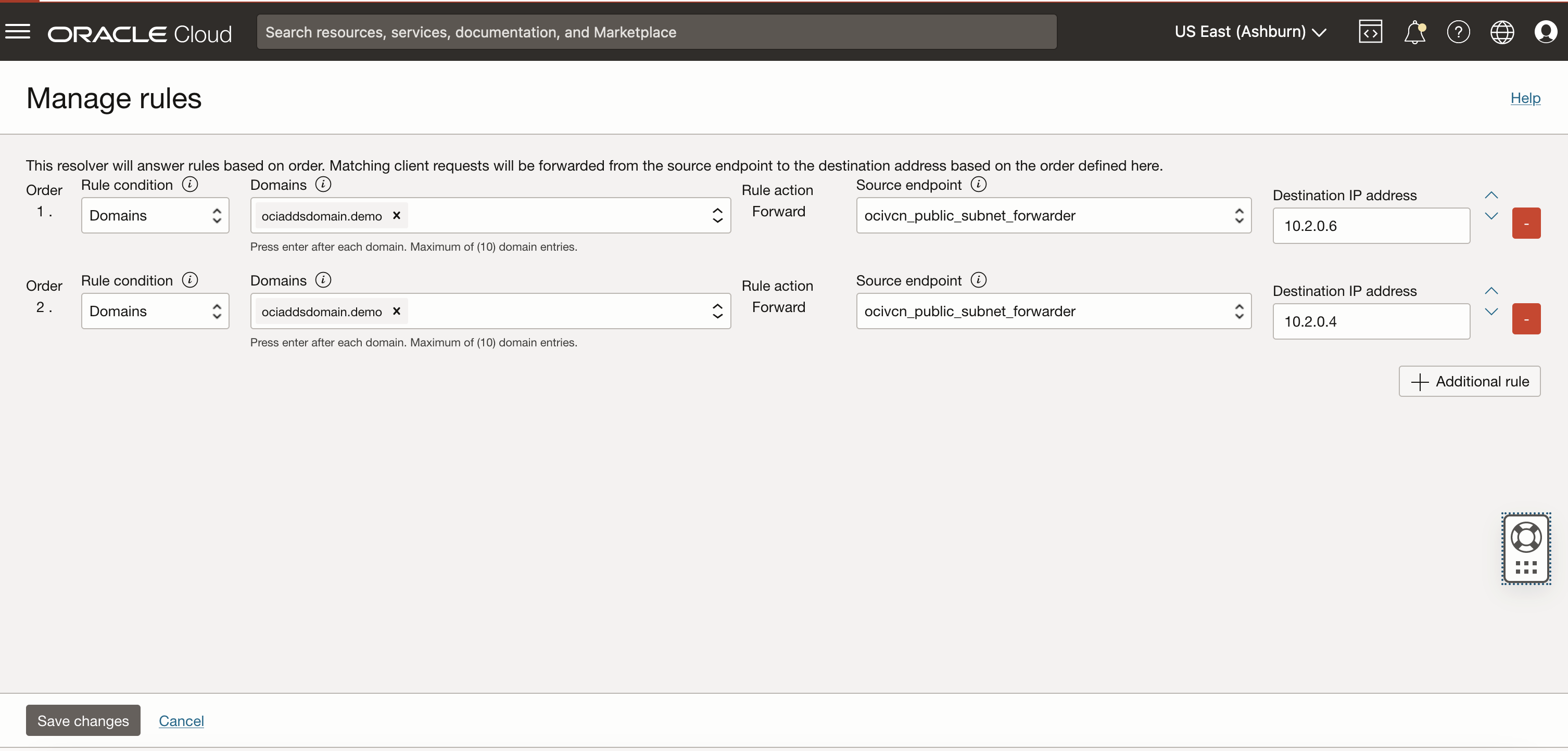 Règle DNS OCI