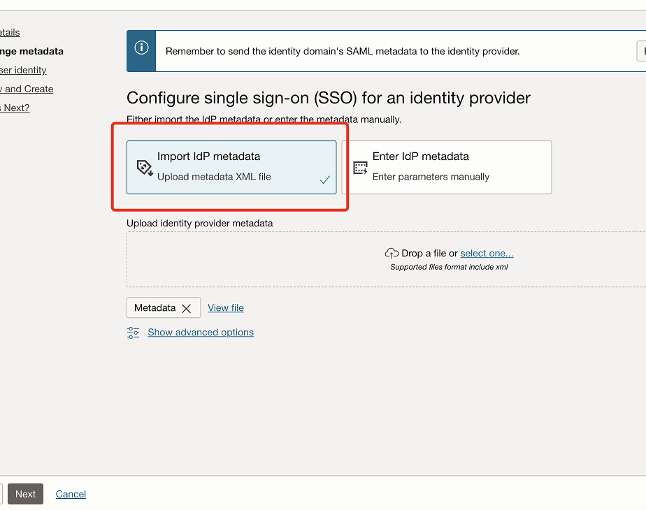 Import des métadonnées de fournisseur d'identités.