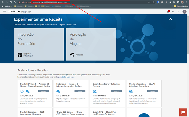Accédez à nouveau à votre URL Oracle Integration