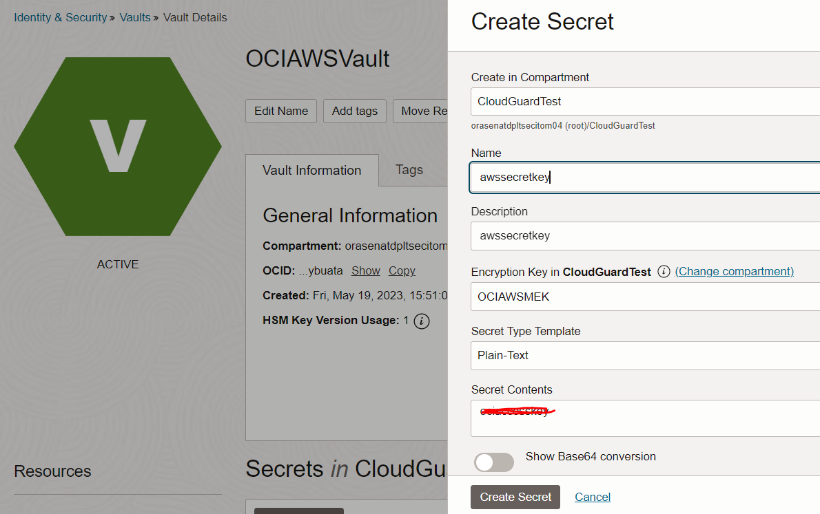 Créer une clé secrète dans le coffre pour stocker la clé secrète aws